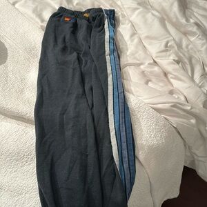 Charcoal aviator sweatpants with blue stripes size small